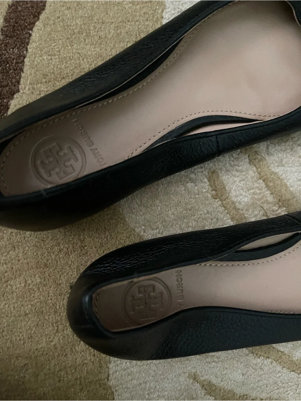 Tory Burch Claire Ballet Flats Size 6 Black Leather Gold Logo